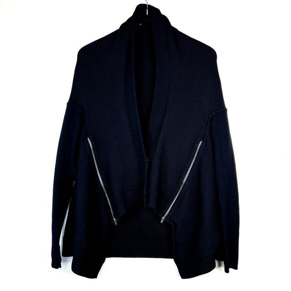 Lululemon Wrap It Up Sweater Cardigan Merino Wool BLACK Draped Zipper Pockets - Picture 3 of 7